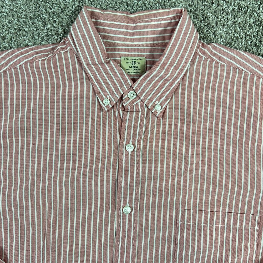 Sewn For J Crew Shirt Mens Large Pink Stripe Button Up 2 Ply Prep Classic - Picture 9 of 13